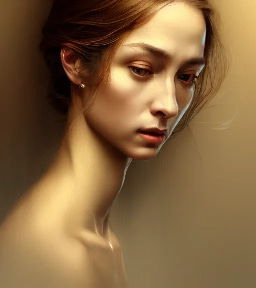 Prompt: portrait of a woman with heightened detail, poised, intense emotion, detailed facial expression, detailed surroundings, intricate, elegant, highly detailed, centered, digital painting, artstation, concept art, smooth, sharp focus, illustration, by ( leonardo da vinci ), wlop