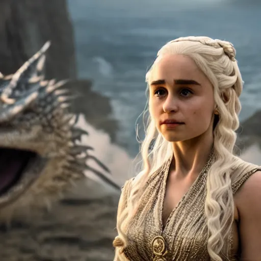 Image similar to khaleesi as a goddess in heaven, piercing eyes, highly detailed, 8k, hd, cinematic