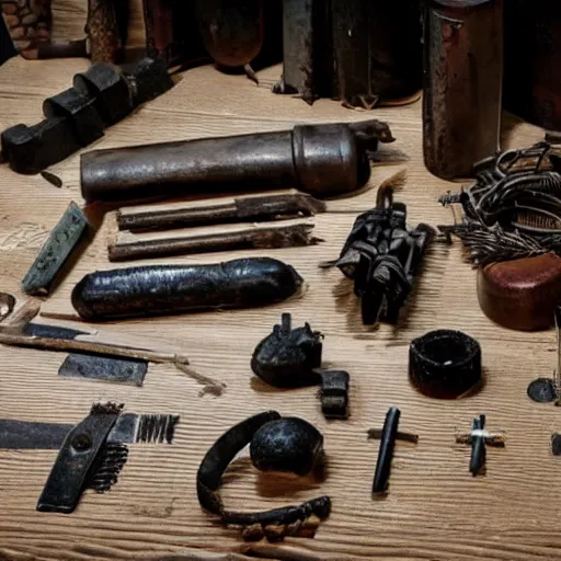 Prompt: strange torture kit found in romanian dungeon