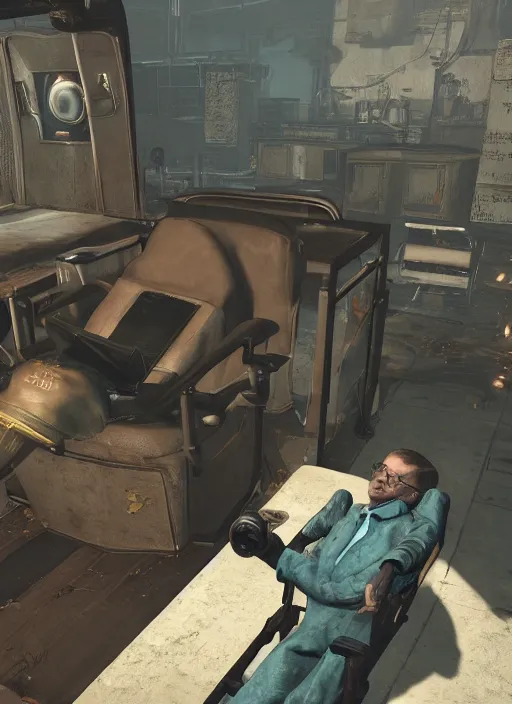 Image similar to Stephen Hawking in fallout 4