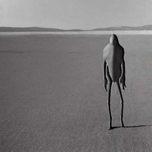 Prompt: CIA releases 1950 B&W photo of roswell alien retouched and enhanced HD