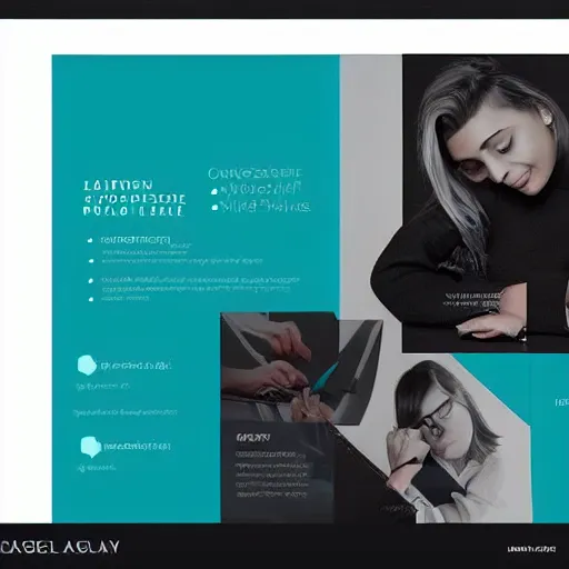 Prompt: contemporary landing page design for a freelance designer, teal and black colour palette, template layout, graphic design