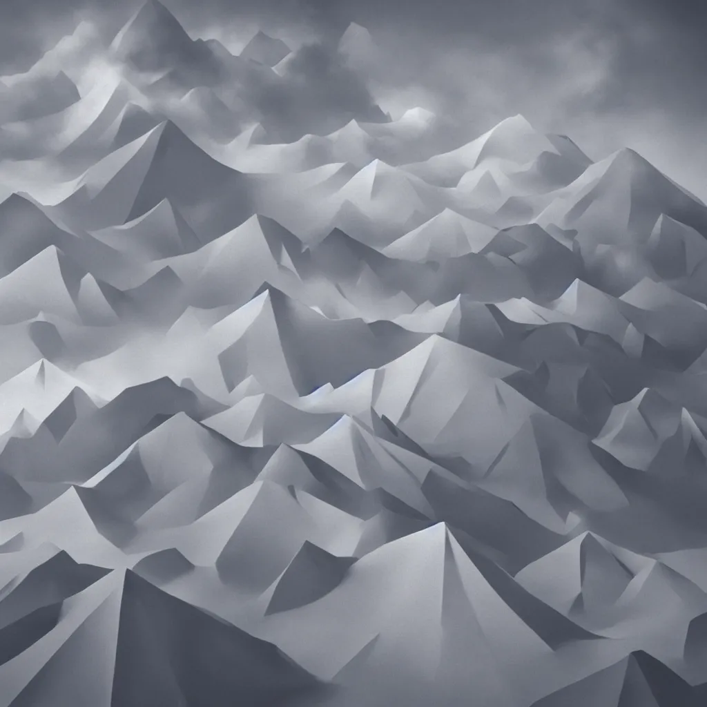 Image similar to photo of a origami hill, realistic origami clouds. impressive, majestic, very atmospheric, cinematic, stunning, masterpiece, romantic, trending in artstation, very detailed. 4 k