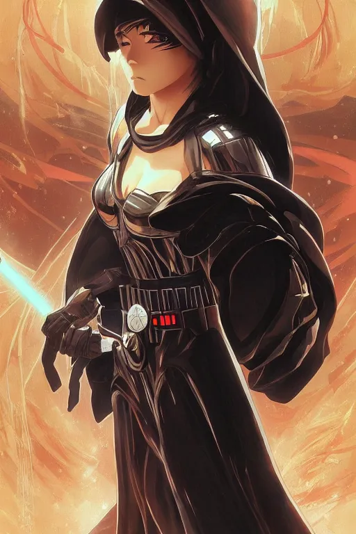 Prompt: anime key visual of a female darth vader goddess!!, intricate, stunning, highly detailed, digital painting, artstation, smooth, hard focus, illustration, art by artgerm and greg rutkowski and alphonse mucha