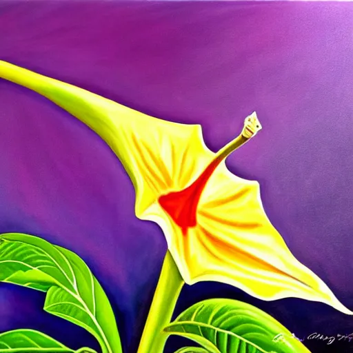 Prompt: realistic painting of a brugmansia suaveolens flower