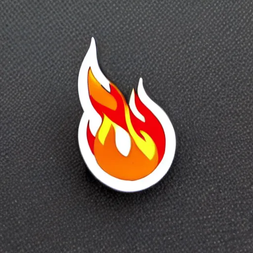 Image similar to a diamond enamel pin depicting a minimalistic clean illustration fire flames warning label, smooth curves