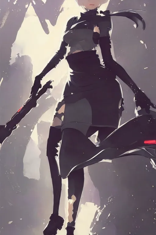 Image similar to a ultradetailed beautiful panting of 2 b from nier automata, by conrad roset, greg rutkowski and makoto shinkai trending on artstation