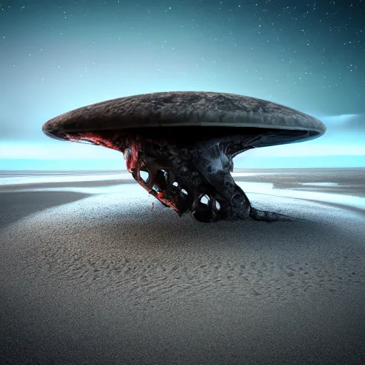 Image similar to ! dream 8 k hd detailed octane render of an alien spaceship crashed on a beach