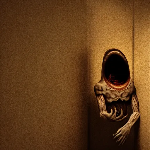Prompt: unspeakable horrors, nightmare, horror, unknown, dark, liminal space, figure hiding in corner, 8 k octane render