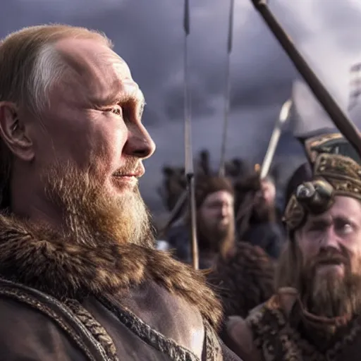 Image similar to Putin In the Vikings 4K quality super realistic