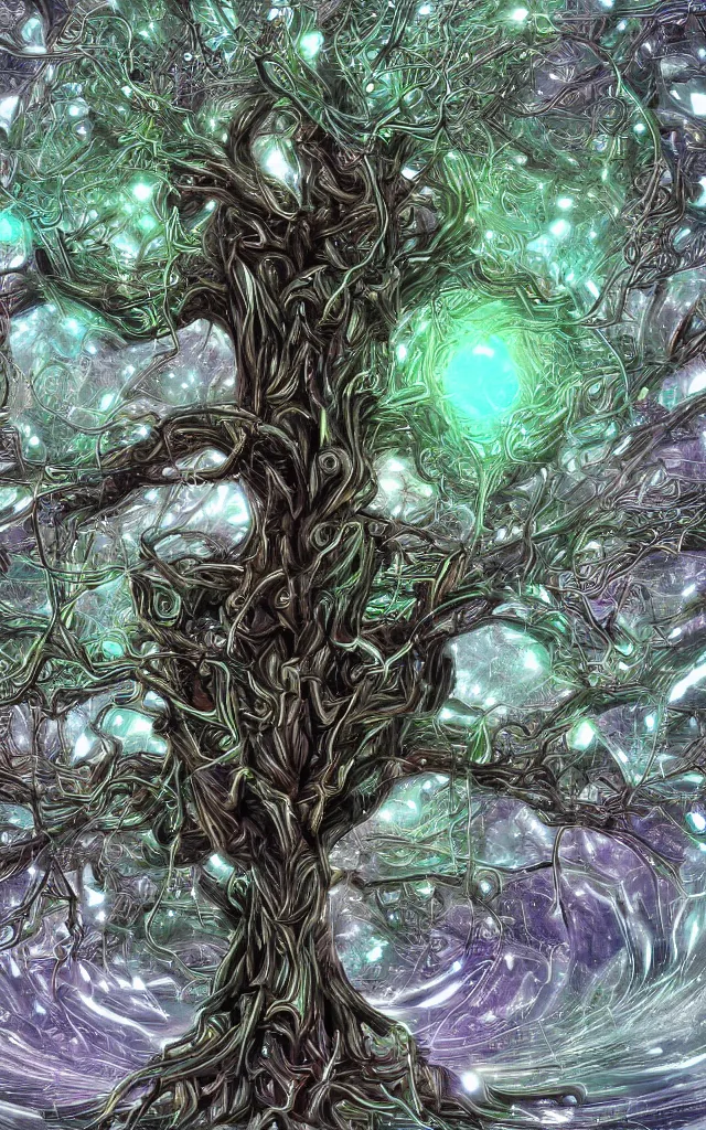 Prompt: futurist cybernetic yggdrasil tree, future perfect, award winning digital art