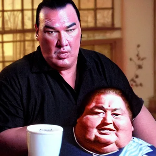 Image similar to obese steven seagal being eaten by grandma