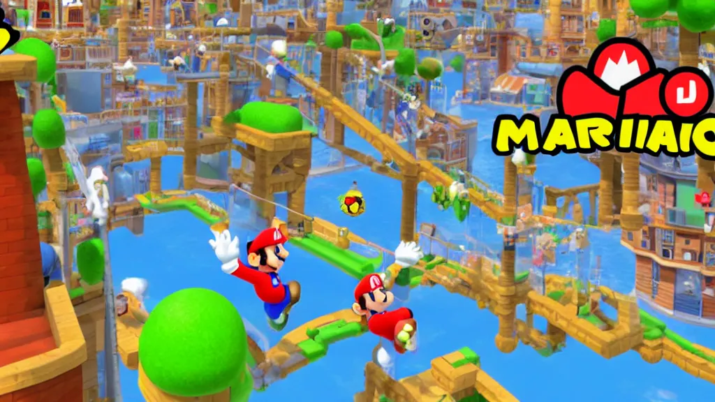 Prompt: super mario skateboarding game screenshot from nintendo