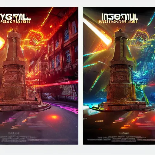 Prompt: photorealistic movie poster of insustrialpunk monument. hyperdetailed photorealism, 1 0 8 megapixels, amazing depth, high resolution, 3 d shading, 3 d finalrender, 3 d cinematic lighting, glowing rich colors, psychedelic overtones, artstation concept art.