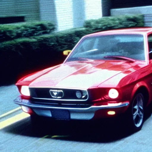 Image similar to ryan gosling driving a mustang, in american psycho ( 1 9 9 9 )