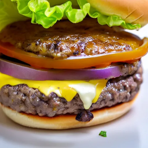 Prompt: Delicious cheeseburger, close up