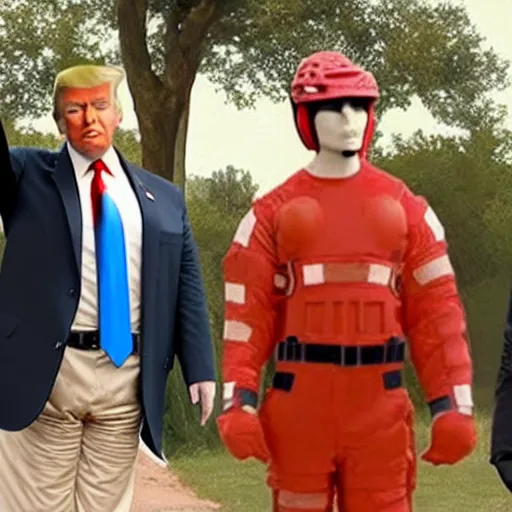 Prompt: a still from a scene in the boys, staring donald trump as homelander.