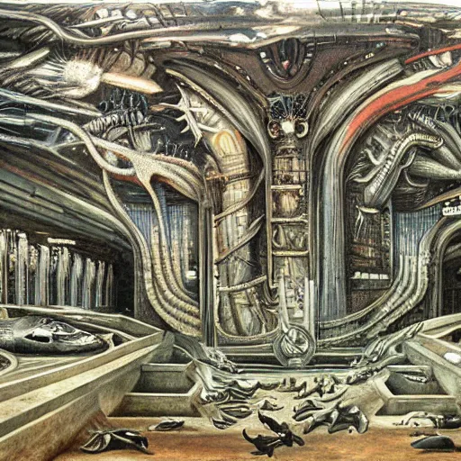 Prompt: atlantis painted by giger.