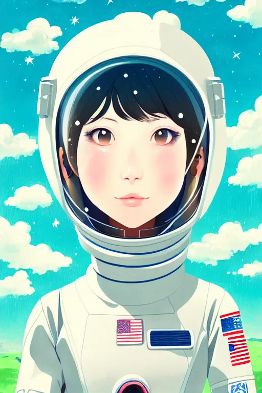 Image similar to portrait of a girl with astronaut helmets by 村 田 莲 尔, cloudy sky background lush landscape ln illustration concept art anime key visual trending 村 田 莲 尔