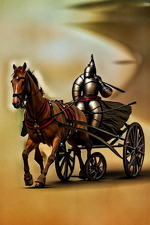 Image similar to a ( ( ( ( ( knight ) ) ) ) ) riding a wagon!!!!!!! by chris mcgrath and greg rutowski, muted colors, detailed