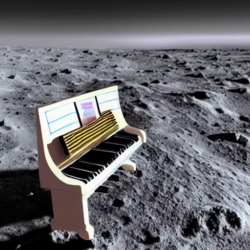 Prompt: a piano on the moon, award winning digital art