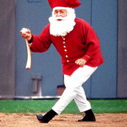 Image similar to jolly old saint nicholas playing baseball at dodger stadium, espn photo