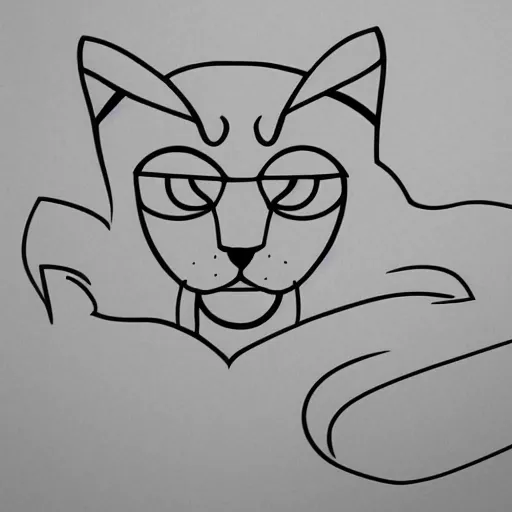 Image similar to tattoo sketch of a cat with one eye, monstera, a draft, organic ornament, minimalism, line art, vector