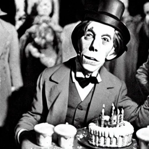 Image similar to the elephant man having a birthday party cinematic 3 5 mm