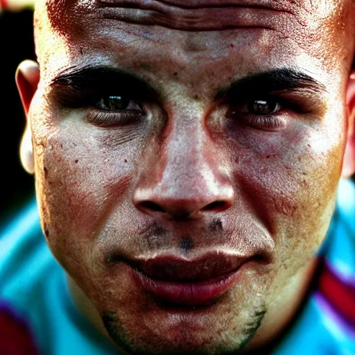 Prompt: real ronaldo fenomeno fc barcelona close up portrait by steve mccurry, year 1 9 9 5