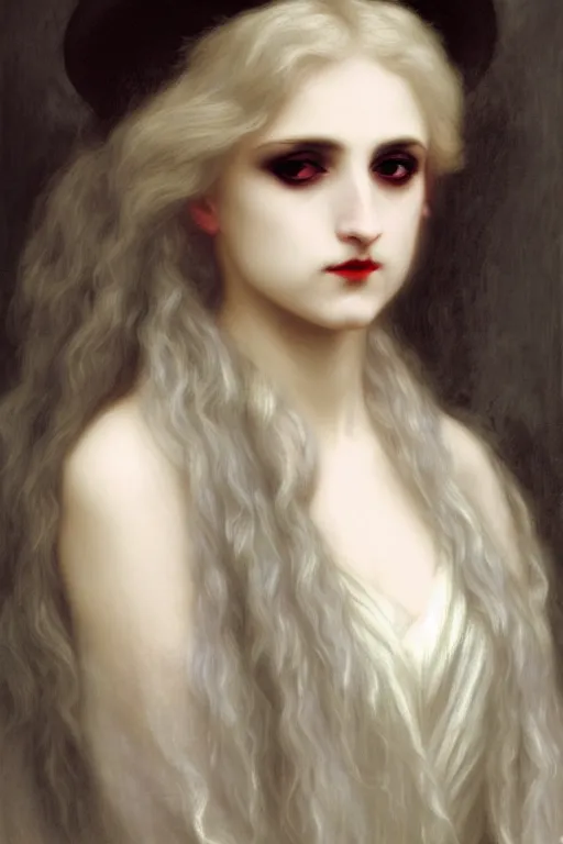 Prompt: victorian vampire white hair painting by rossetti bouguereau, detailed art, artstation