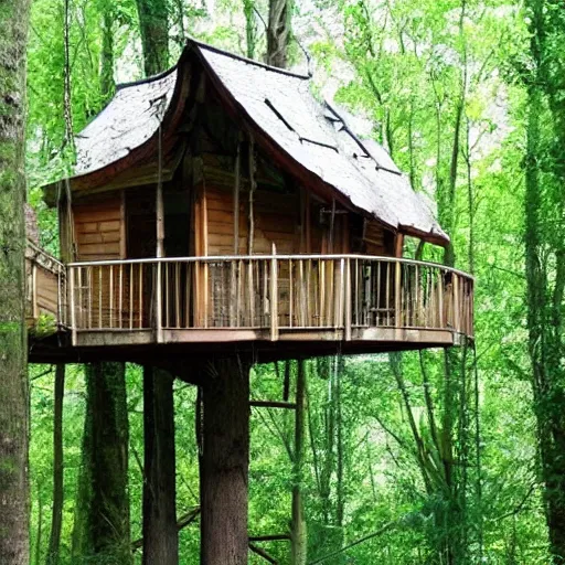 Image similar to treehouse in a forest, dreamy