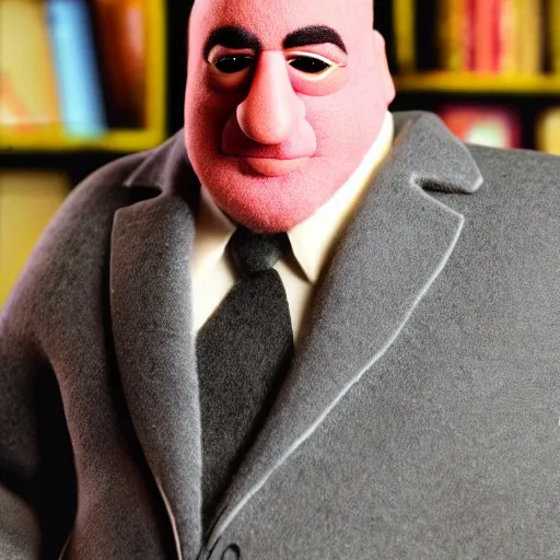 Image similar to tony soprano as a muppet. highly detailed felt. hyper real photo. 4 k.