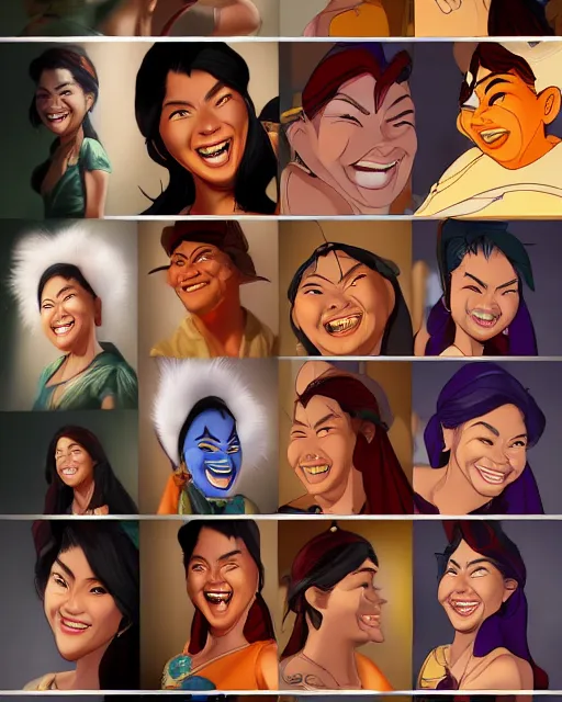 Image similar to laughing heavy - set filipina woman character portrait, by don bluth, sci - fi environment, highly detailed, dynamic shadows, 4 k, wallpaper - 1 0 2 4