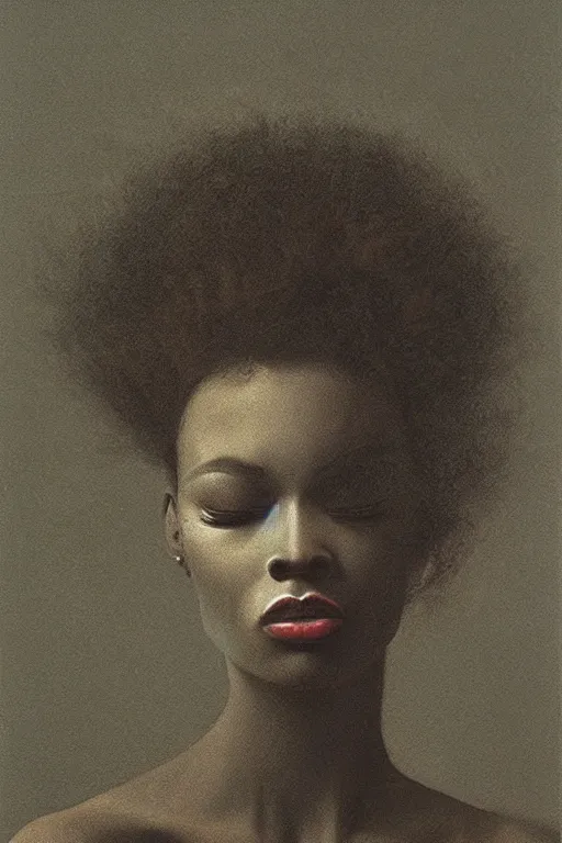 Image similar to hyperrealism close-up fashion black woman portrait by Roversi photo from zdzisław beksiński in style of Francisco Goya