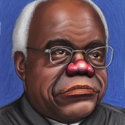 Prompt: justice clarence thomas as a sad crying clown, color pencil portrait