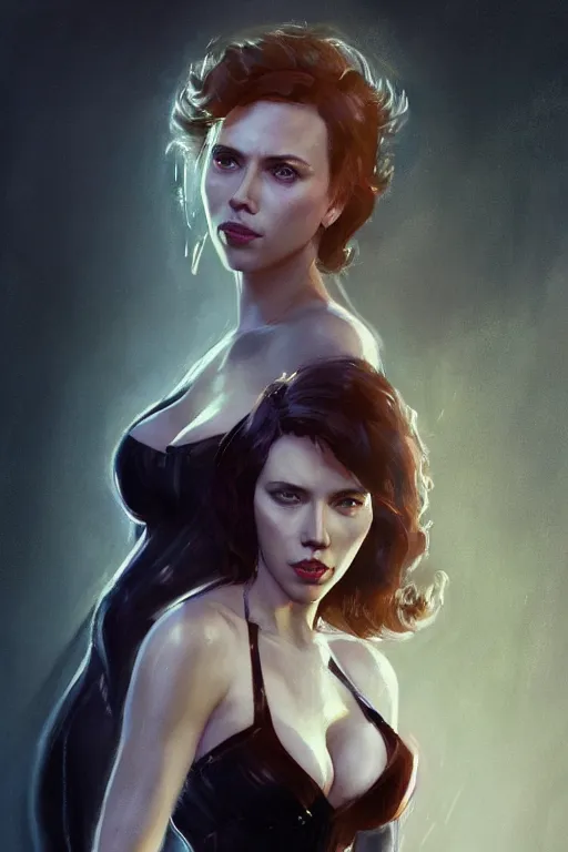 Image similar to a fancy portrait of Scarlett Johansson as cat women by Greg Rutkowski, Sung Choi, Mitchell Mohrhauser, Maciej Kuciara, Johnson Ting, Maxim Verehin, Peter Konig, final fantasy , mythical, 8k photorealistic, cinematic lighting, HD, high details, atmospheric,