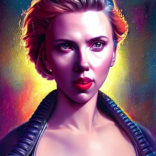 Image similar to Biopunk portrait of Scarlett Johansson, Pixar style, by Tristan Eaton Stanley Artgerm and Tom Bagshaw.