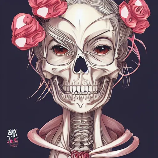 Image similar to anime manga skull portrait young woman skeleton, hello kitty, elegant, highly detailed, digital art, art by jc leyendecker and sachin teng