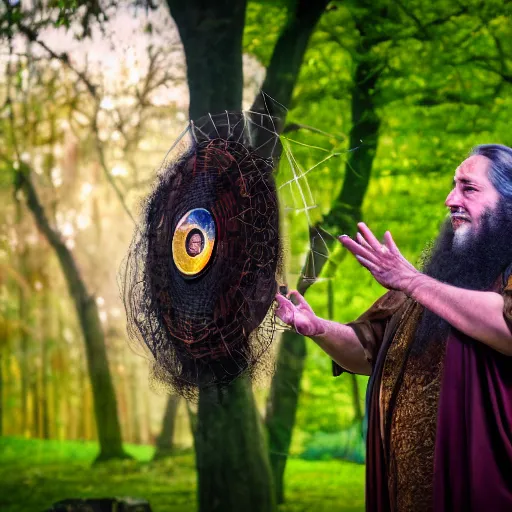 Prompt: Richard Stallman an arcane wizard casting a spell, 4k, fantasy, mystical, Sony A7R III, 85mm, f/1.8, 2018