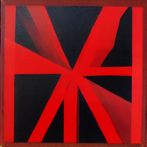 Image similar to op - art painting of red and black square labirinth