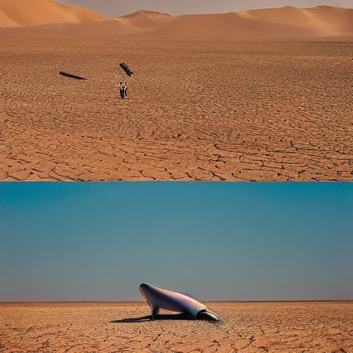 Image similar to 🐋🐳🐉🤖 in desert, photography by bussiere rutkowski andreas roch