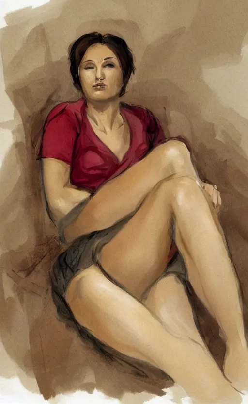 Prompt: reclining Latin woman with short hair and blouse, concept art