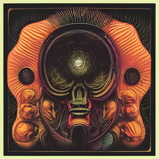 Image similar to pastel screen print on thick paper of album artwork for the band TOOL designed by Ash Thorp and Nychos.