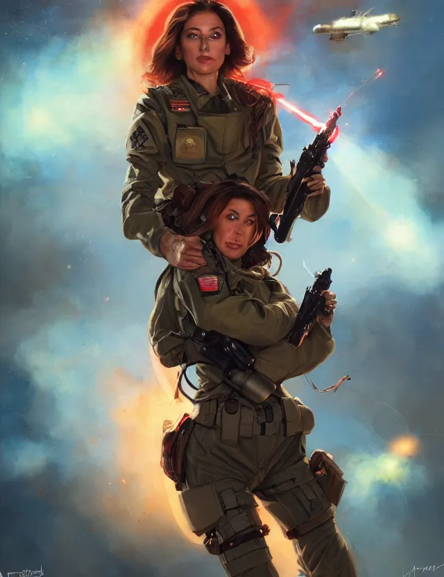 Image similar to a brown - haired woman in a military uniform hovering in the air glowing with red light and crackling energy, by frank fazetta and peter mohrbacher, trending on artstation, digital art, 4 k resolution, detailed, high quality, sharp focus, hq artwork, coherent, insane detail, concept art, character concept, character full body portrait