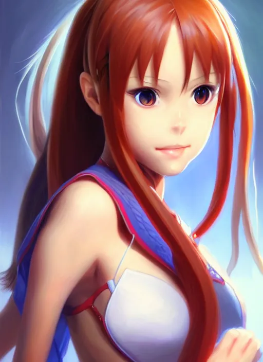 Image similar to portrait of cute young asuna from sao, painted by stanley artgerm, boris vallejo, fantasy art, sleek curves, sharp focus, trending on artstation hq, deviantart