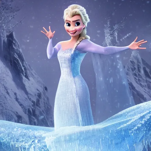 Image similar to the rock as elsa in live action disney frozen, 8k resolution, full HD, cinematic lighting, award winning, anatomically incorrect