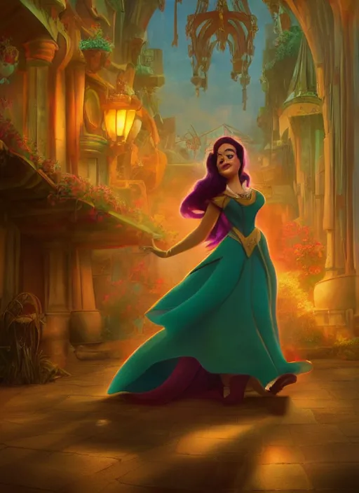 Prompt: disney esmeralda, concept art, elegent, magic background, character portrait, dynamic lighting, octane render aesethic, matte painting, gaudy colors, detailed