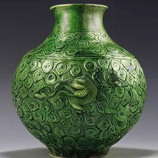 Image similar to vase in the shape of a dragon with green accents designed by leonardo da vinci