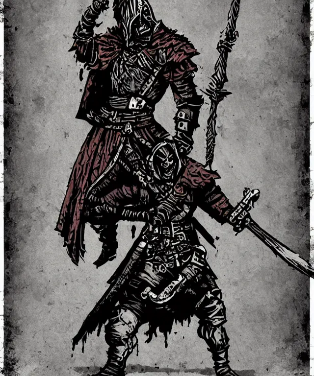 Prompt: a full body character portrait of a spiritual executioner in the style of darkest dungeon in the style of dark souls trending on artstation deviantart pinterest detailed realistic hd 8 k high resolution