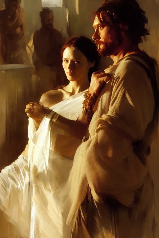 Image similar to portrait david and bathsheba by anders zorn, wonderful masterpiece by greg rutkowski, beautiful cinematic light, by greg manchess, jessica rossier